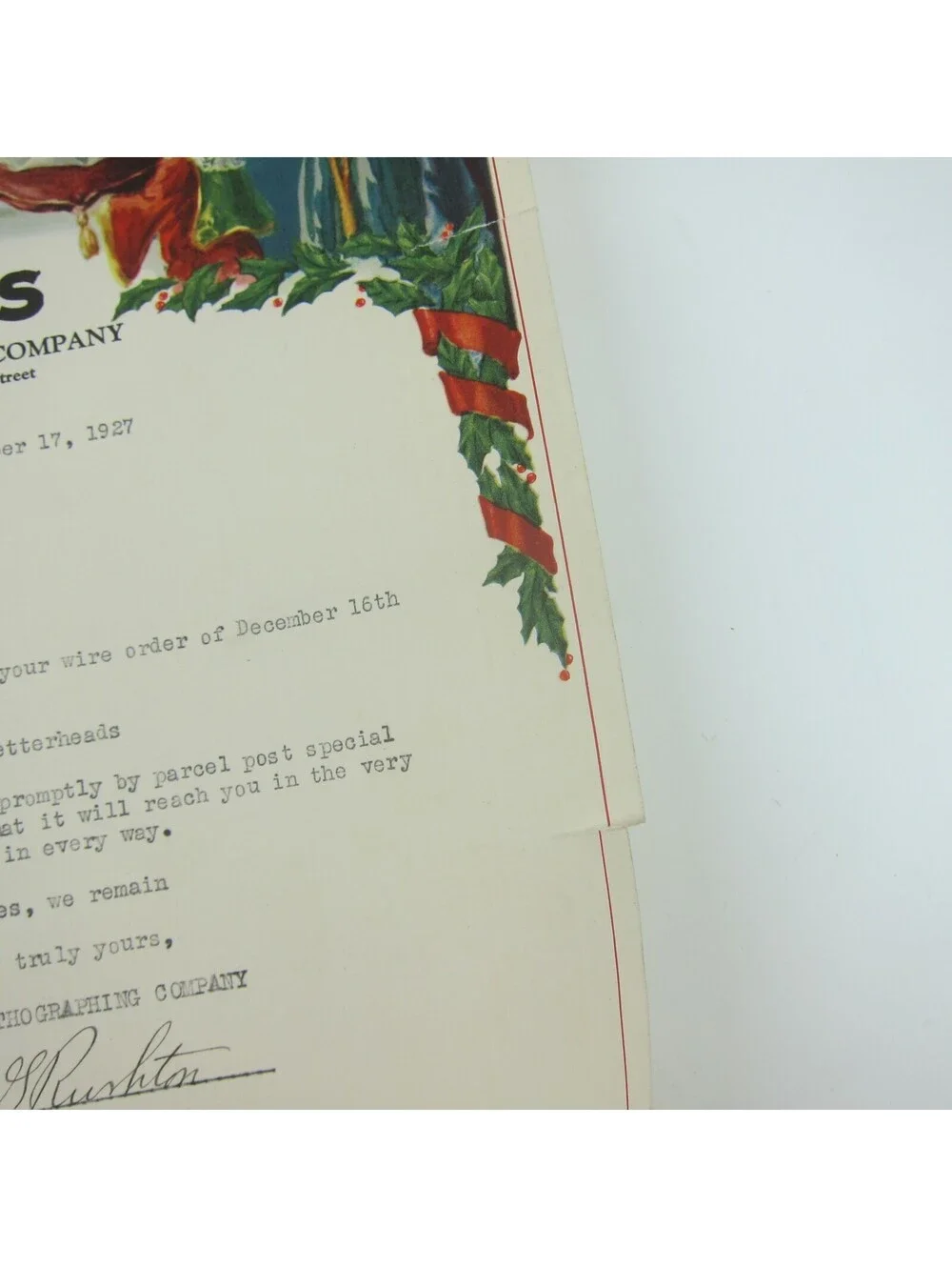 Vintage 1927 Christmas Stationery Sample Royal Meal Fireplace Goes Lithography